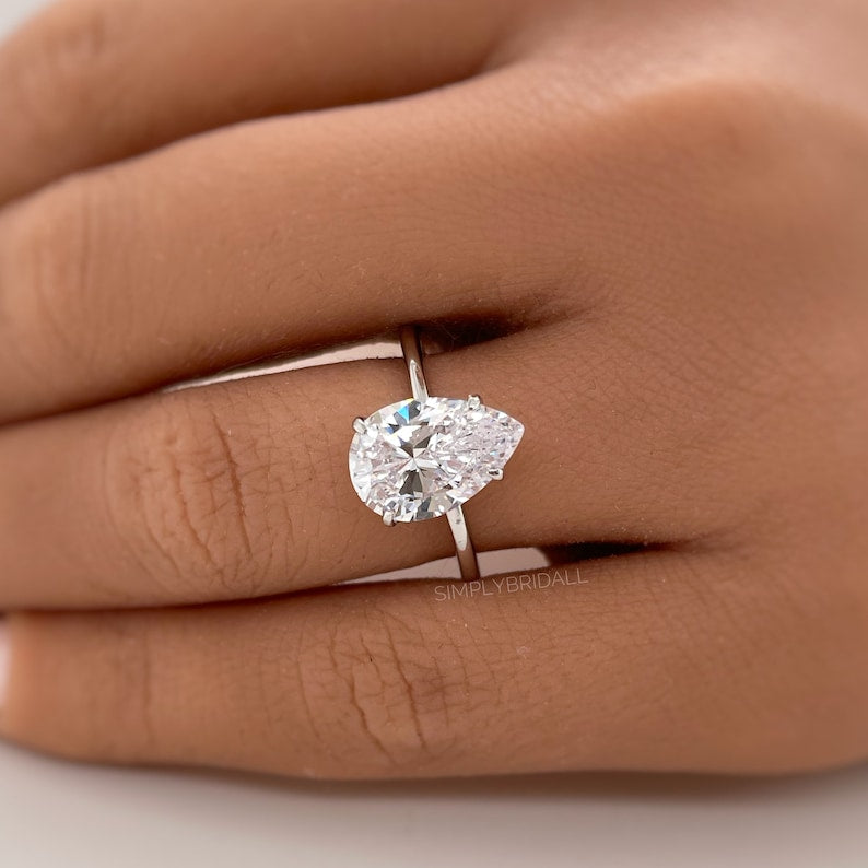 3.00ct Pear Moissanite Engagement Ring, Teardrop Solitaire Ring, Moissanite Bridal Ring, Proposal Ring, Pear Moissanite Ring