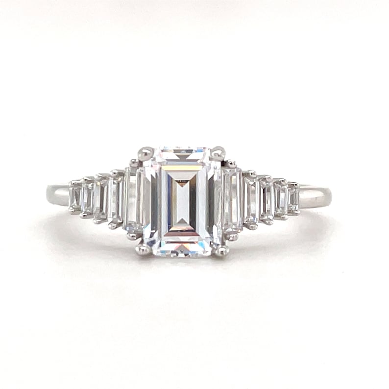 Art Deco Moissanite Engagement Ring, 1.00ct Emerald Cut, Art Deco Ring, Art Deco Emerald Cut Moissanite Engagement Ring, Bridal Ring