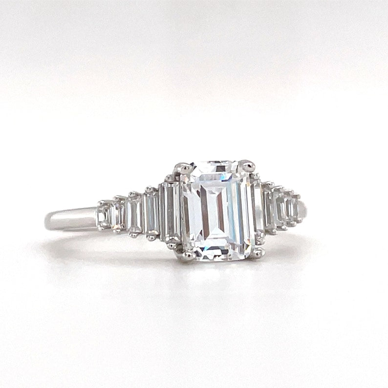 Art Deco Moissanite Engagement Ring, 1.00ct Emerald Cut, Art Deco Ring, Art Deco Emerald Cut Moissanite Engagement Ring, Bridal Ring