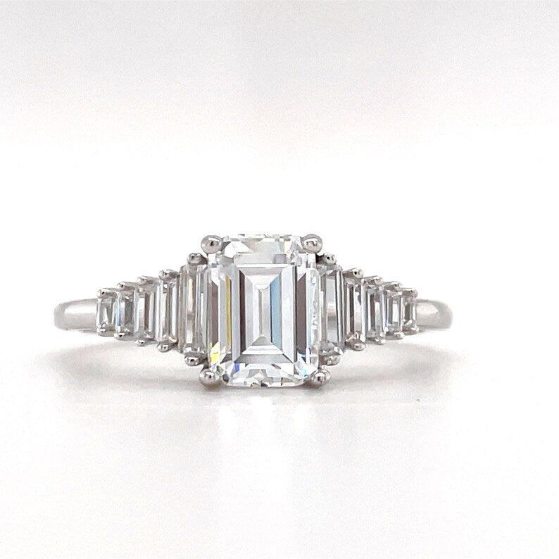 Art Deco Moissanite Engagement Ring, 1.00ct Emerald Cut, Art Deco Ring, Art Deco Emerald Cut Moissanite Engagement Ring, Bridal Ring