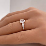 Load image into Gallery viewer, Oval Moissanite Art Deco Engagement Ring, Oval &amp; Baguette Engagement Ring, Art Deco Ring, Sterling Silver, 14k, Moissanite, Bridal Ring