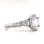 Load image into Gallery viewer, Oval Moissanite Art Deco Engagement Ring, Oval &amp; Baguette Engagement Ring, Art Deco Ring, Sterling Silver, 14k, Moissanite, Bridal Ring