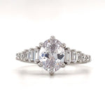 Load image into Gallery viewer, Oval Moissanite Art Deco Engagement Ring, Oval &amp; Baguette Engagement Ring, Art Deco Ring, Sterling Silver, 14k, Moissanite, Bridal Ring