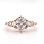 Load image into Gallery viewer, Oval Moissanite Art Deco Engagement Ring, Oval &amp; Baguette Engagement Ring, Art Deco Ring, Sterling Silver, 14k, Moissanite, Bridal Ring