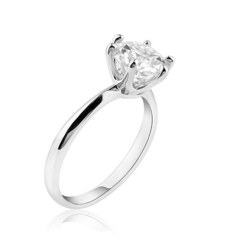 2.00ct Round Moissanite Solitaire Ring, 6 Prong Moissanite Engagement Ring, Bridal Ring, Proposal Ring, Sterling Silver with Vermeil