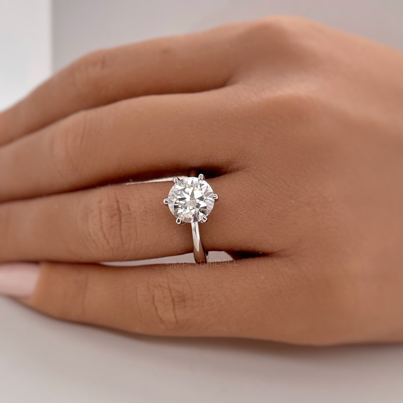 2.00ct Round Moissanite Solitaire Ring, 6 Prong Moissanite Engagement Ring, Bridal Ring, Proposal Ring, Sterling Silver with Vermeil