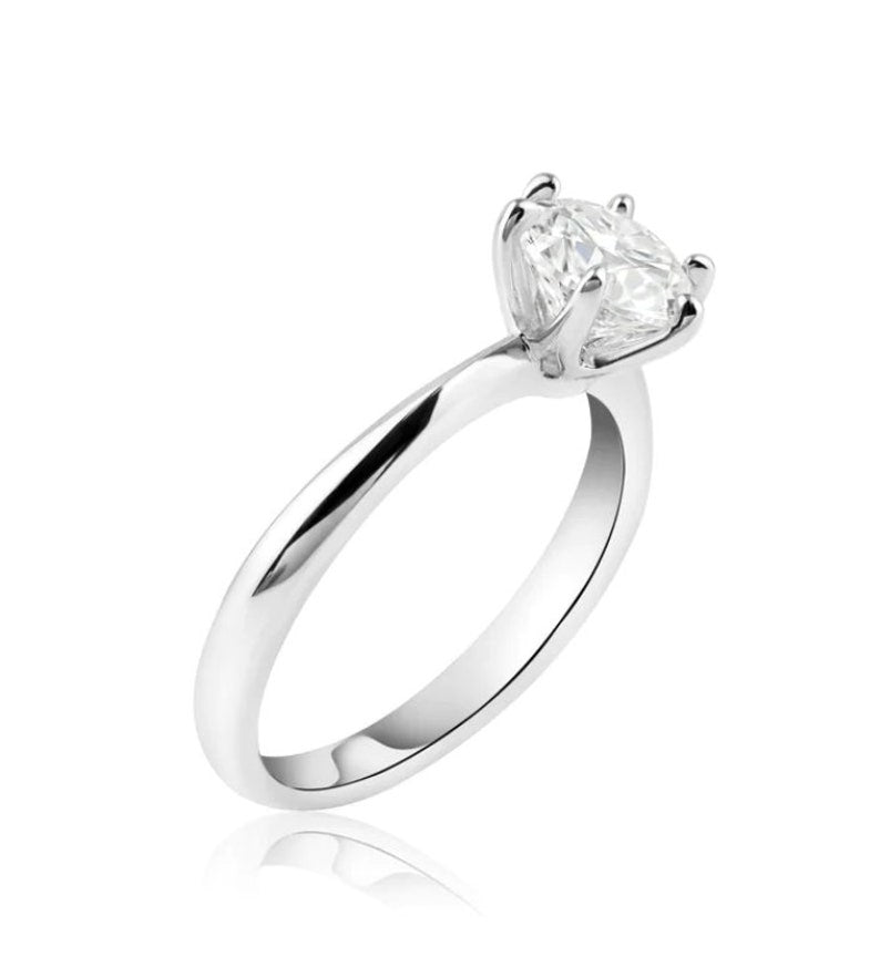 1.00ct Round Moissanite Solitaire Ring, 6 Prong Moissanite Engagement Ring, Bridal Ring, Proposal Ring, Sterling Silver with Vermeil