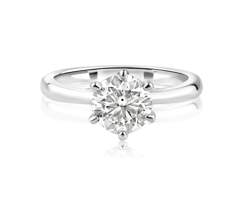 1.00ct Round Moissanite Solitaire Ring, 6 Prong Moissanite Engagement Ring, Bridal Ring, Proposal Ring, Sterling Silver with Vermeil