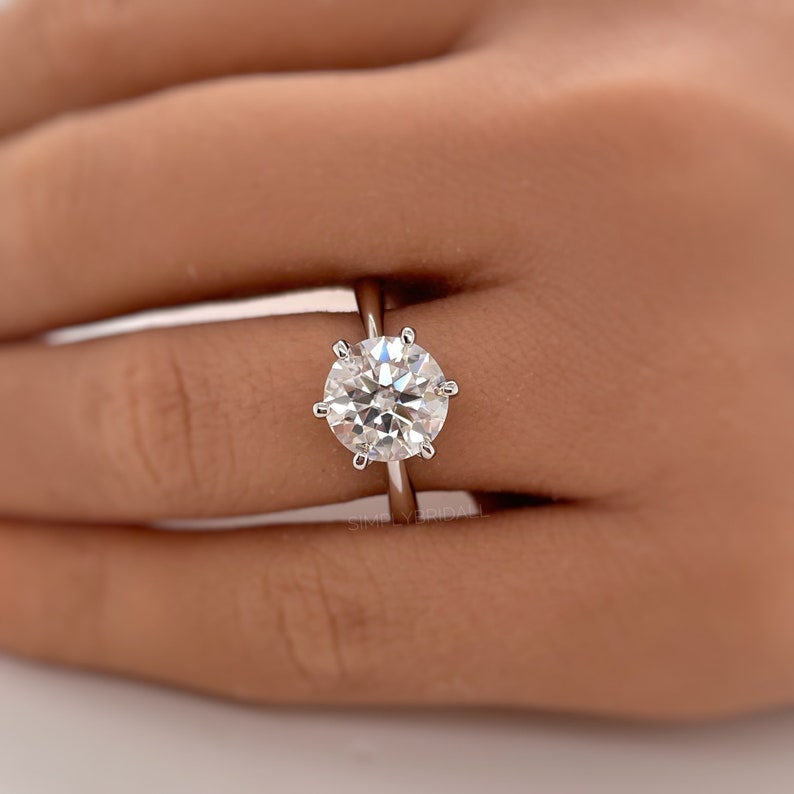 1.00ct Round Moissanite Solitaire Ring, 6 Prong Moissanite Engagement Ring, Bridal Ring, Proposal Ring, Sterling Silver with Vermeil