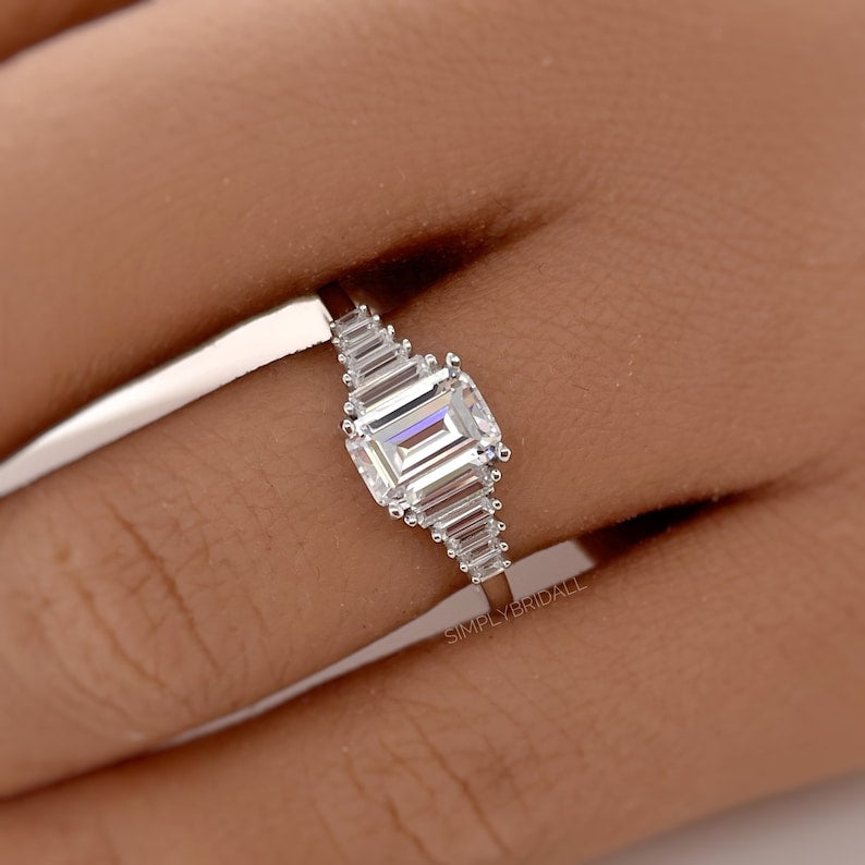 Art Deco Moissanite Engagement Ring, 1.00ct Emerald Cut, Art Deco Ring, Art Deco Emerald Cut Moissanite Engagement Ring, Bridal Ring