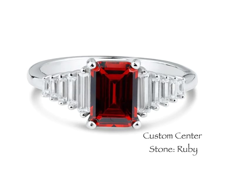 Art Deco Moissanite Engagement Ring, 1.00ct Emerald Cut, Art Deco Ring, Art Deco Emerald Cut Moissanite Engagement Ring, Bridal Ring