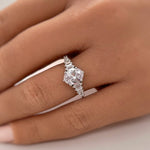 Load image into Gallery viewer, Oval Moissanite Art Deco Engagement Ring, Oval &amp; Baguette Engagement Ring, Art Deco Ring, Sterling Silver, 14k, Moissanite, Bridal Ring