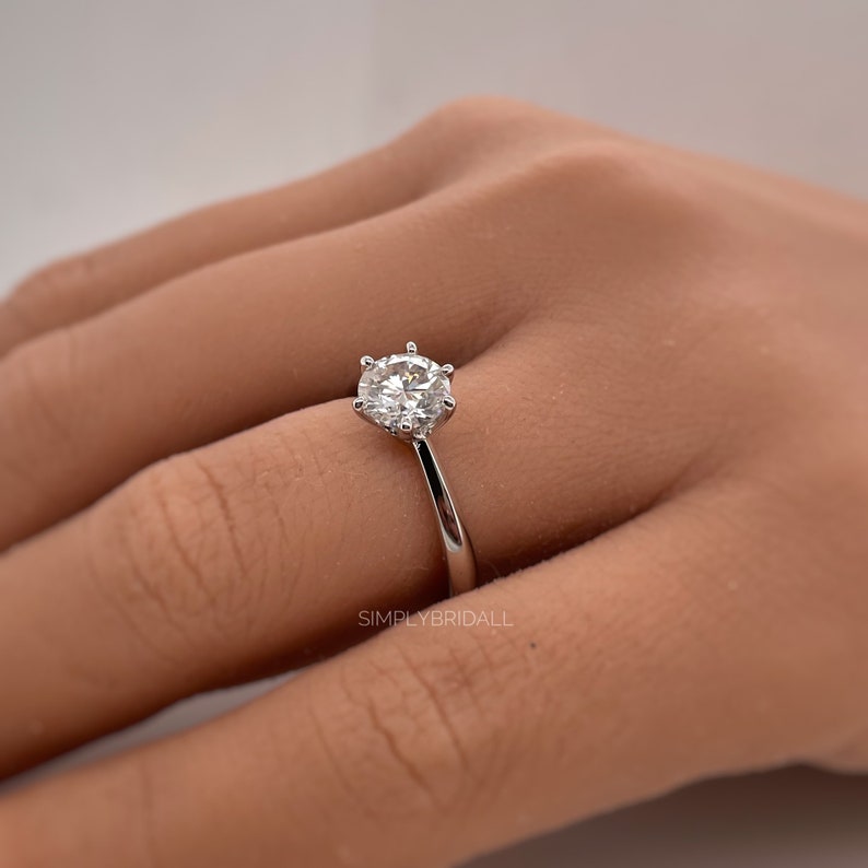 1.00ct Round Moissanite Solitaire Ring, 6 Prong Moissanite Engagement Ring, Bridal Ring, Proposal Ring, Sterling Silver with Vermeil