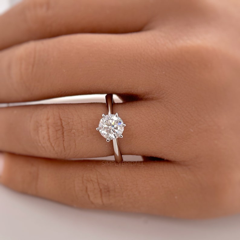 1.00ct Round Moissanite Solitaire Ring, 6 Prong Moissanite Engagement Ring, Bridal Ring, Proposal Ring, Sterling Silver with Vermeil