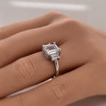 Load image into Gallery viewer, 2.00ct Emerald Cut Engagement Ring, Emerald Cut Three Stone Wedding Ring, Simulated Diamonds, Sterling Silver with Vermeil, Bridal Ring