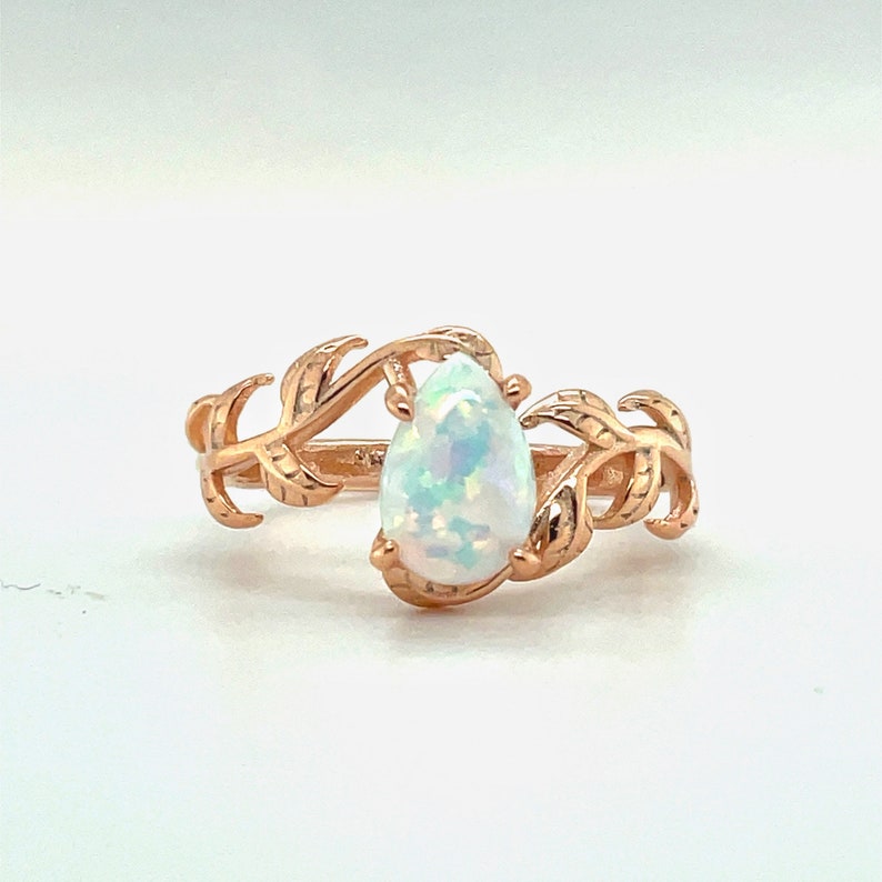 Opal on a Vine Engagement Ring, Pear Opal Engagement Ring, Leaf Engagement Ring, Nature Inspired, Bridal Ring
