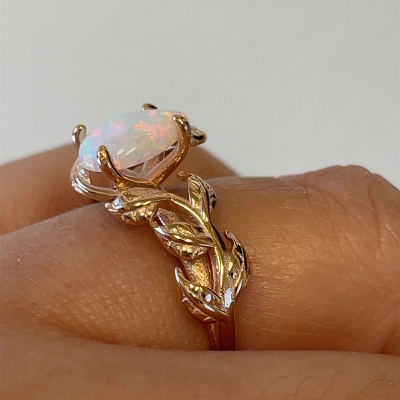 Opal on a Vine Engagement Ring, Pear Opal Engagement Ring, Leaf Engagement Ring, Nature Inspired, Bridal Ring