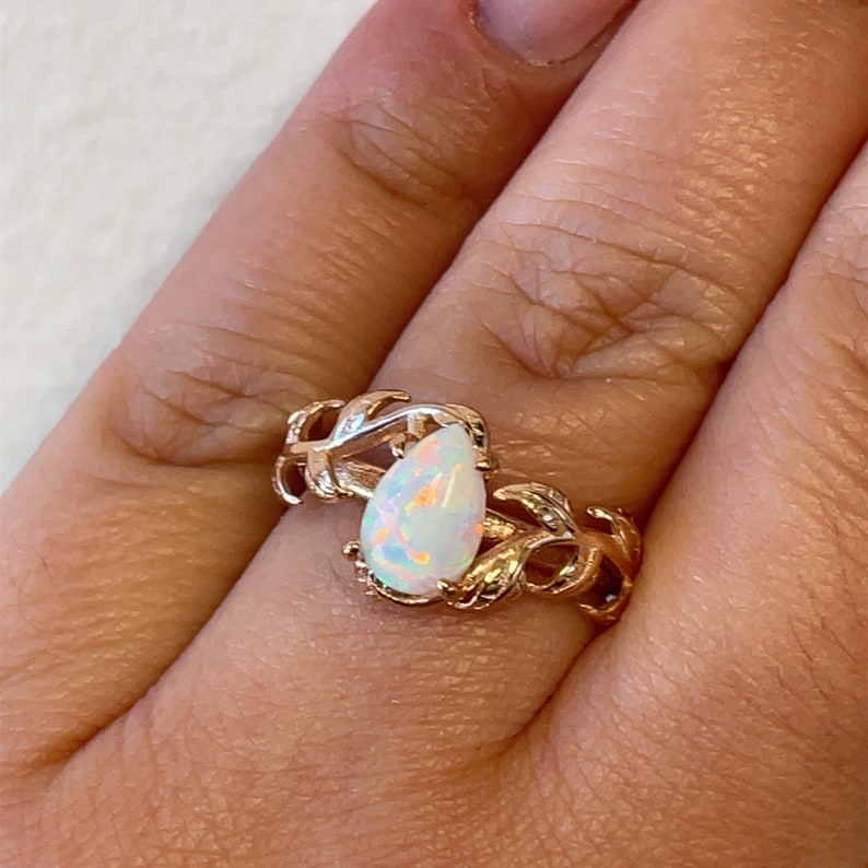 Opal on a Vine Engagement Ring, Pear Opal Engagement Ring, Leaf Engagement Ring, Nature Inspired, Bridal Ring