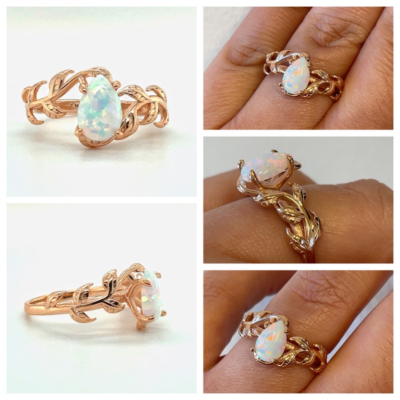 Opal on a Vine Engagement Ring, Pear Opal Engagement Ring, Leaf Engagement Ring, Nature Inspired, Bridal Ring