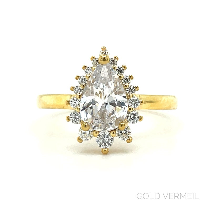 Starburst Halo Teardrop Moissanite Engagement Ring, Art Deco Pear Halo Engagement Ring, Pear Cut Wedding Ring, Bridal Ring, Proposal Ring