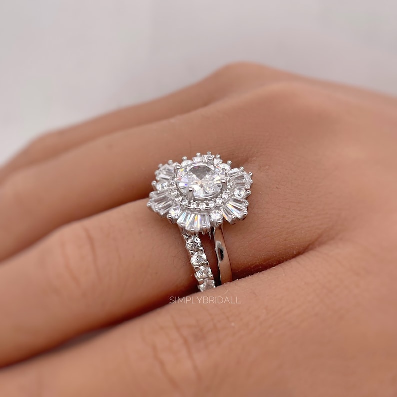 Art Deco Engagement Ring, Snowflake Cluster Engagement Ring, Wedding Ring Simulated Diamond Flower engagement Ring, Snowflake Ring
