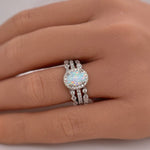 Load image into Gallery viewer, Opal Engagement Ring Set, 3 Ring Set Art Deco Fitted Opal Ring Set, Opal Bridal Set, Wedding Ring Opal Band, Bridal Set