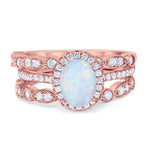 Load image into Gallery viewer, Opal Engagement Ring Set, 3 Ring Set Art Deco Fitted Opal Ring Set, Opal Bridal Set, Wedding Ring Opal Band, Bridal Set