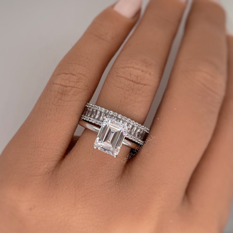 2.50ct Emerald Cut Moissanite Engagement Ring, Emerald Cut Solitaire Ring, Moissanite, Sterling Silver, Gold, Rose Gold Vermeil