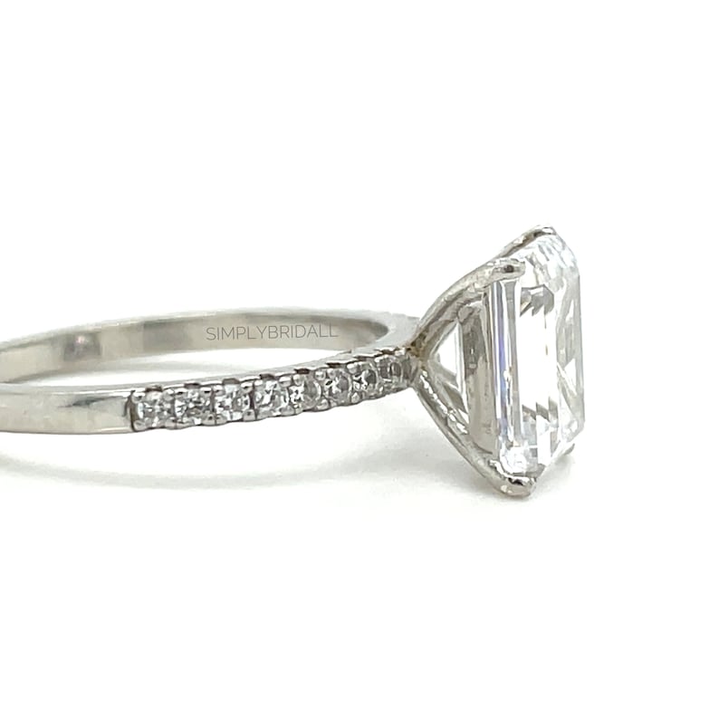 2.50ct Emerald Cut Moissanite Engagement Ring, Emerald Cut Solitaire Ring, Moissanite, Sterling Silver, Gold, Rose Gold Vermeil