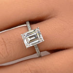 Load image into Gallery viewer, 2.50ct Emerald Cut Moissanite Engagement Ring, Emerald Cut Solitaire Ring, Moissanite, Sterling Silver, Gold, Rose Gold Vermeil