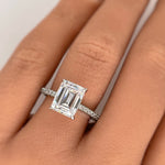 Load image into Gallery viewer, 2.50ct Emerald Cut Moissanite Engagement Ring, Emerald Cut Solitaire Ring, Moissanite, Sterling Silver, Gold, Rose Gold Vermeil