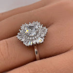 Load image into Gallery viewer, Art Deco Engagement Ring, Snowflake Cluster Engagement Ring, Wedding Ring Simulated Diamond Flower engagement Ring, Snowflake Ring