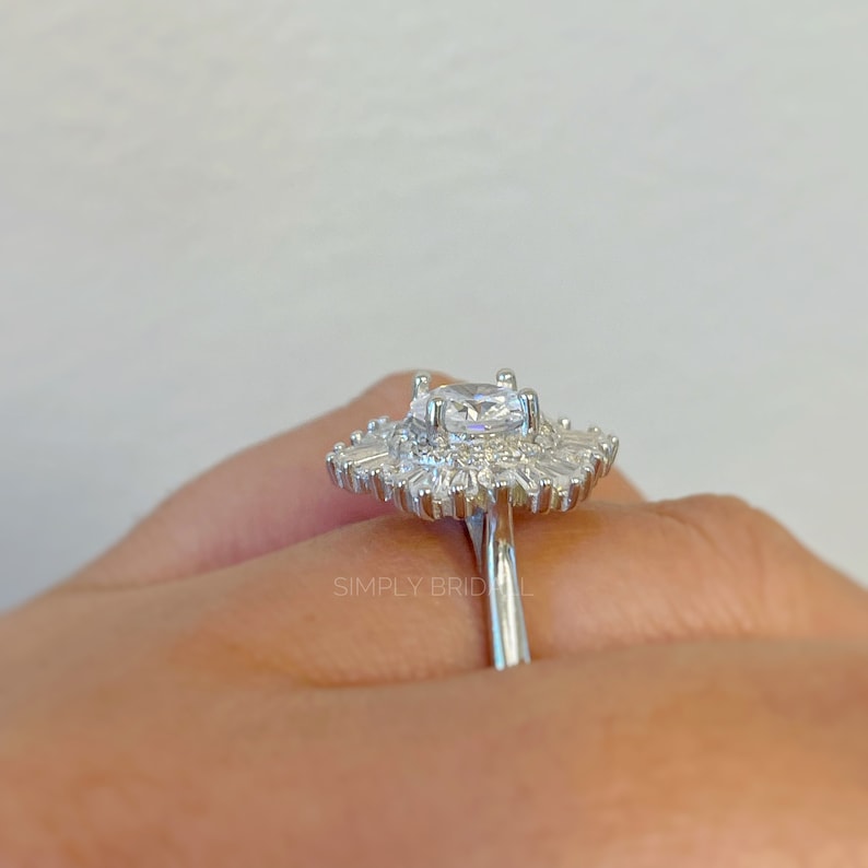 Art Deco Engagement Ring, Snowflake Cluster Engagement Ring, Wedding Ring Simulated Diamond Flower engagement Ring, Snowflake Ring