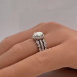 Load image into Gallery viewer, Opal Engagement Ring Set, 3 Ring Set Art Deco Fitted Opal Ring Set, Opal Bridal Set, Wedding Ring Opal Band, Bridal Set