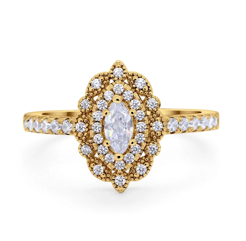 Marquise Art Deco Engagement Ring, Marquise Cluster Ring, Art Deco Proposal Ring, Wedding Ring, Promise Ring, Statement Ring