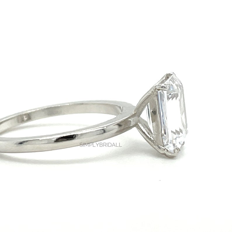 2.50ct Emerald Cut Moissanite Engagement Ring, Emerald Cut Solitaire Ring, Moissanite, Sterling Silver, Gold, Rose Gold Vermeil