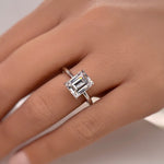 Load image into Gallery viewer, 2.50ct Emerald Cut Moissanite Engagement Ring, Emerald Cut Solitaire Ring, Moissanite, Sterling Silver, Gold, Rose Gold Vermeil