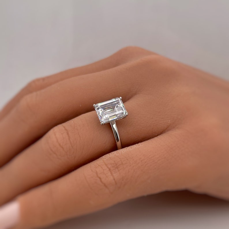 2.50ct Emerald Cut Simulated Diamond Engagement Ring, Emerald Cut Solitaire Ring, Emerald Cut, Sterling Silver, Gold, Rose Gold Vermeil