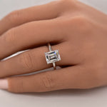 Load image into Gallery viewer, 2.50ct Emerald Cut Moissanite Engagement Ring, Emerald Cut Solitaire Ring, Moissanite, Sterling Silver, Gold, Rose Gold Vermeil