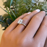 Load image into Gallery viewer, 2.50ct Emerald Cut Moissanite Engagement Ring, Emerald Cut Solitaire Ring, Moissanite, Sterling Silver, Gold, Rose Gold Vermeil