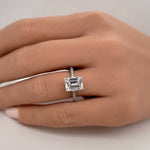 Load image into Gallery viewer, 2.50ct Emerald Cut Moissanite Engagement Ring, Emerald Cut Solitaire Ring, Moissanite, Sterling Silver, Gold, Rose Gold Vermeil