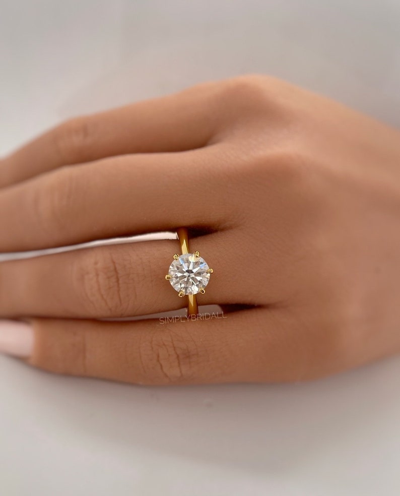 2.00ct Round Moissanite Solitaire Ring, 6 Prong Moissanite Engagement Ring, Bridal Ring, Proposal Ring, Sterling Silver with Vermeil