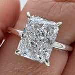 Load image into Gallery viewer, 3.00ct Crushed Ice Moissanite Engagement Ring, Radiant Cut Crushed Ice Solitaire Ring, Hidden Halo, Sterling Silver with Vermeil, Moissanite