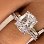 Load image into Gallery viewer, 2.50 Elongated Cushion Cut Moissanite Engagement Ring Set, Solitaire Long Cushion Cut Moissanite Ring Set, Sterling Silver with Vermeil