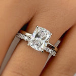 Load image into Gallery viewer, 2.50 Elongated Cushion Cut Moissanite Engagement Ring Set, Solitaire Long Cushion Cut Moissanite Ring Set, Sterling Silver with Vermeil