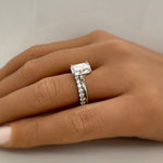 Load image into Gallery viewer, 2.50ct Radiant Cut Moissanite Engagement Ring Set, Radiant Solitaire Ring Set, Moissanite, Wedding Set, Sterling Silver with Vermeil