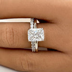 Load image into Gallery viewer, 2.50ct Radiant Cut Moissanite Engagement Ring Set, Radiant Solitaire Ring Set, Moissanite, Wedding Set, Sterling Silver with Vermeil