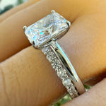 Load image into Gallery viewer, 2.50ct Radiant Cut Moissanite Engagement Ring Set, Radiant Solitaire Ring Set, Moissanite, Wedding Set, Sterling Silver with Vermeil