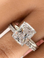 Load image into Gallery viewer, 2.50ct Radiant Cut Moissanite Engagement Ring Set, Radiant Solitaire Ring Set, Moissanite, Wedding Set, Sterling Silver with Vermeil