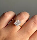 Load image into Gallery viewer, 3.00ct Crushed Ice Moissanite Engagement Ring, Radiant Cut Crushed Ice Solitaire Ring, Hidden Halo, Sterling Silver with Vermeil, Moissanite